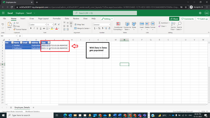 Update A row in an Excel Table Onedrive in Power Automate
